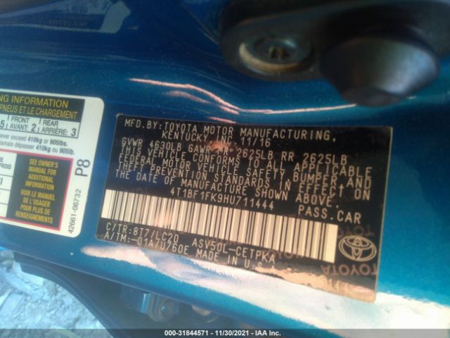 Photo 8 VIN: 4T1BF1FK9HU711444 - TOYOTA CAMRY 