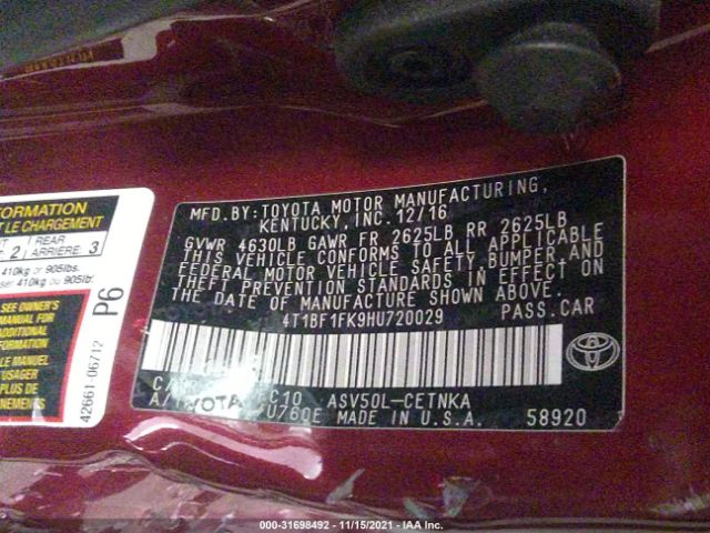 Photo 8 VIN: 4T1BF1FK9HU720029 - TOYOTA CAMRY 