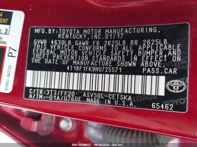 Photo 8 VIN: 4T1BF1FK9HU725571 - TOYOTA CAMRY 