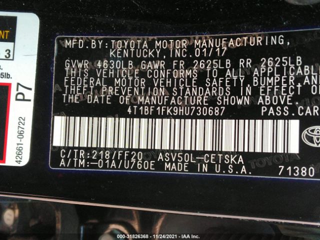 Photo 8 VIN: 4T1BF1FK9HU730687 - TOYOTA CAMRY 