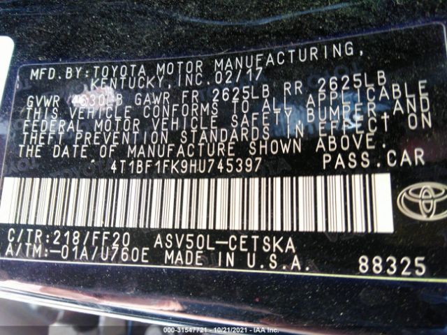 Photo 8 VIN: 4T1BF1FK9HU745397 - TOYOTA CAMRY 