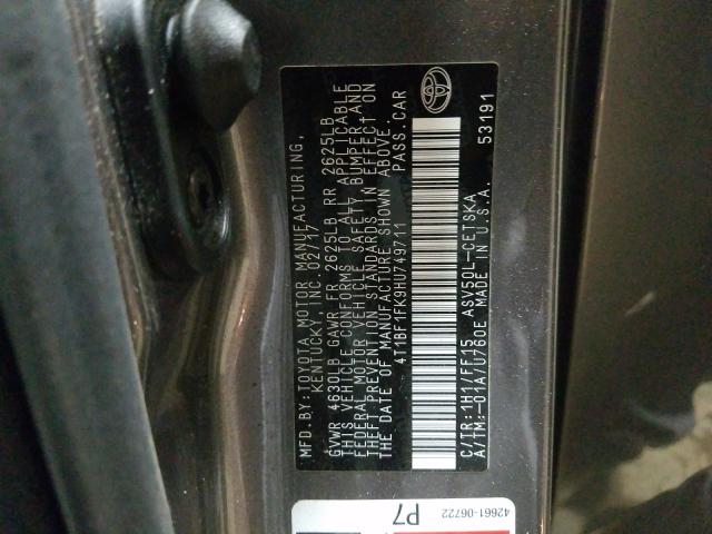 Photo 9 VIN: 4T1BF1FK9HU749711 - TOYOTA CAMRY LE 