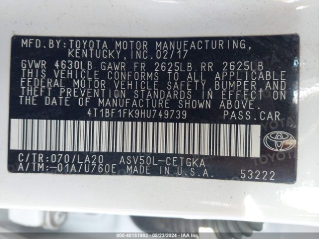 Photo 8 VIN: 4T1BF1FK9HU749739 - TOYOTA CAMRY 