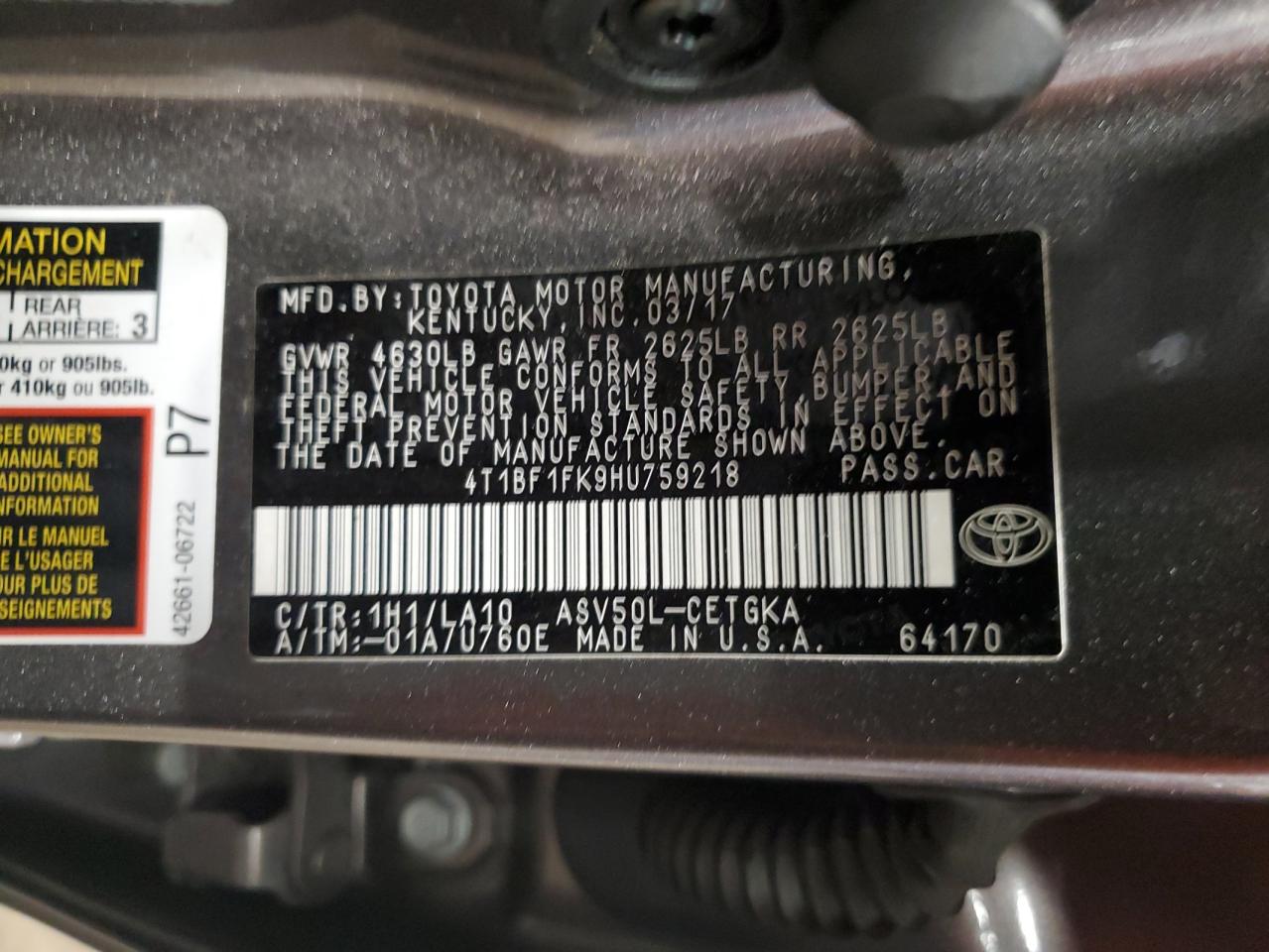 Photo 11 VIN: 4T1BF1FK9HU759218 - TOYOTA CAMRY 