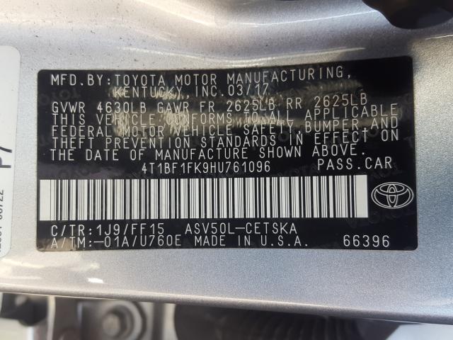 Photo 9 VIN: 4T1BF1FK9HU761096 - TOYOTA CAMRY LE 