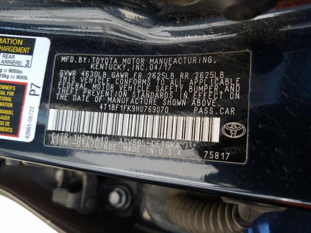 Photo 9 VIN: 4T1BF1FK9HU769070 - TOYOTA CAMRY LE 