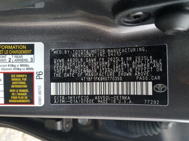 Photo 9 VIN: 4T1BF1FK9HU770350 - TOYOTA CAMRY LE 