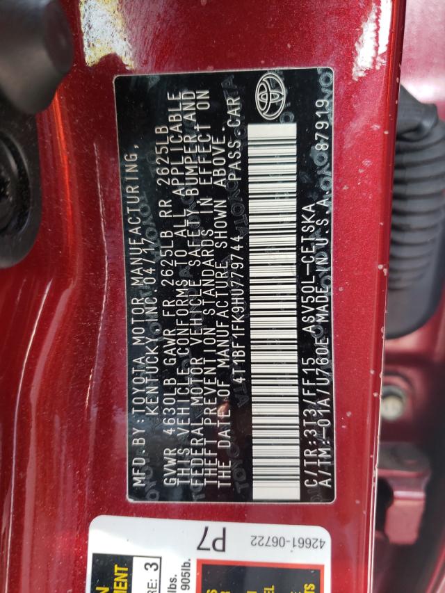 Photo 9 VIN: 4T1BF1FK9HU779744 - TOYOTA CAMRY LE 