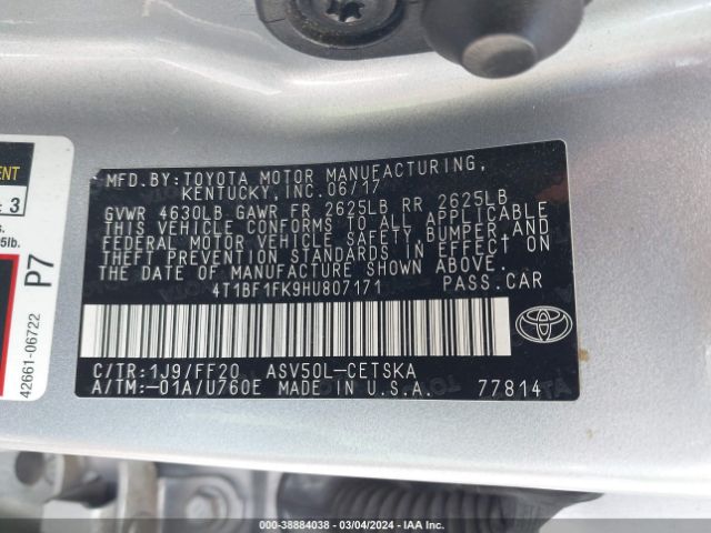 Photo 8 VIN: 4T1BF1FK9HU807171 - TOYOTA CAMRY 