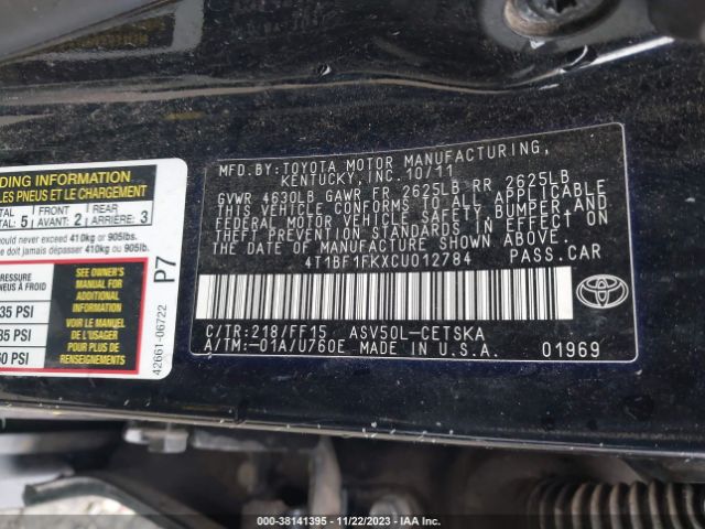 Photo 8 VIN: 4T1BF1FKXCU012784 - TOYOTA CAMRY 