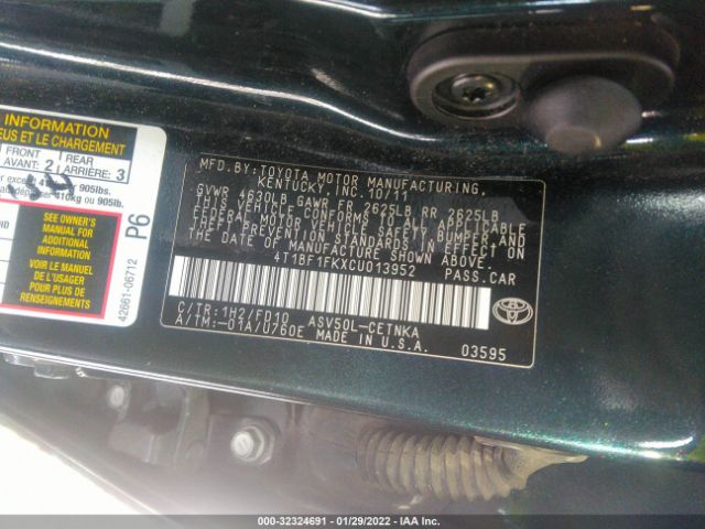 Photo 8 VIN: 4T1BF1FKXCU013952 - TOYOTA CAMRY 