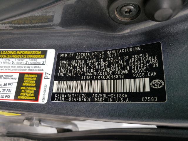 Photo 9 VIN: 4T1BF1FKXCU016818 - TOYOTA CAMRY BASE 