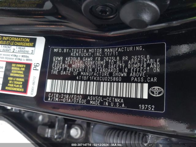 Photo 8 VIN: 4T1BF1FKXCU025860 - TOYOTA CAMRY 