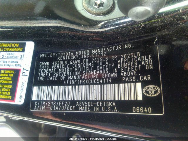 Photo 8 VIN: 4T1BF1FKXCU054114 - TOYOTA CAMRY 