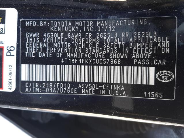 Photo 9 VIN: 4T1BF1FKXCU057868 - TOYOTA CAMRY BASE 