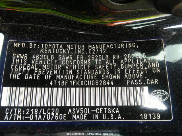 Photo 8 VIN: 4T1BF1FKXCU062844 - TOYOTA CAMRY 