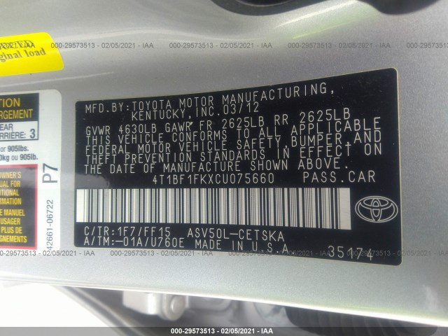 Photo 8 VIN: 4T1BF1FKXCU075660 - TOYOTA CAMRY 