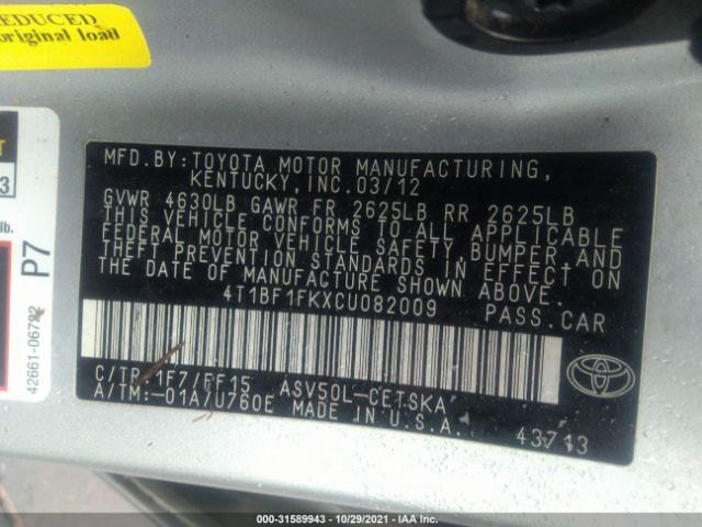 Photo 8 VIN: 4T1BF1FKXCU082009 - TOYOTA CAMRY 