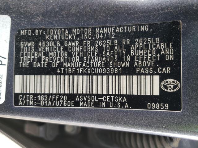 Photo 9 VIN: 4T1BF1FKXCU093981 - TOYOTA CAMRY BASE 