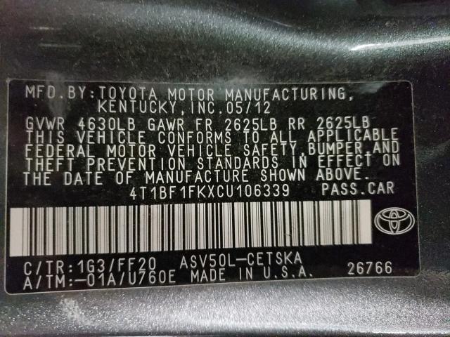 Photo 9 VIN: 4T1BF1FKXCU106339 - TOYOTA CAMRY BASE 