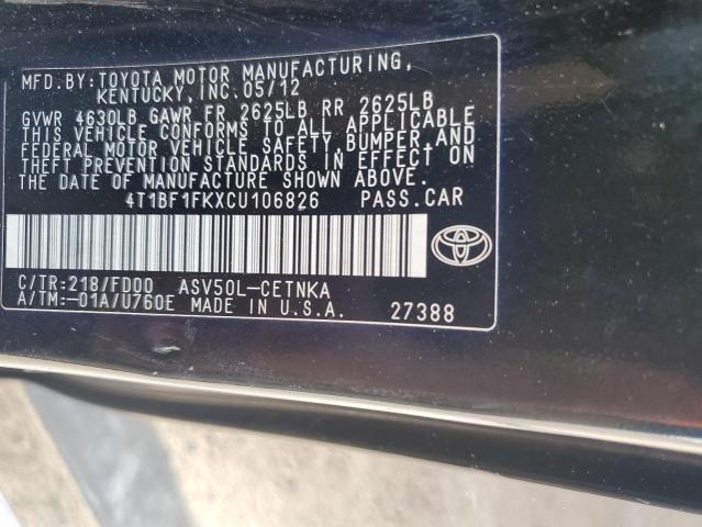 Photo 12 VIN: 4T1BF1FKXCU106826 - TOYOTA CAMRY 