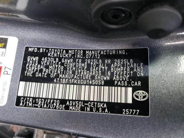 Photo 9 VIN: 4T1BF1FKXCU145058 - TOYOTA CAMRY BASE 