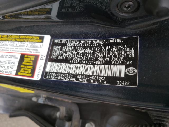 Photo 9 VIN: 4T1BF1FKXCU148865 - TOYOTA CAMRY BASE 