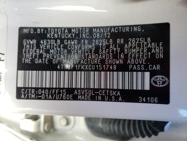 Photo 9 VIN: 4T1BF1FKXCU151748 - TOYOTA CAMRY BASE 