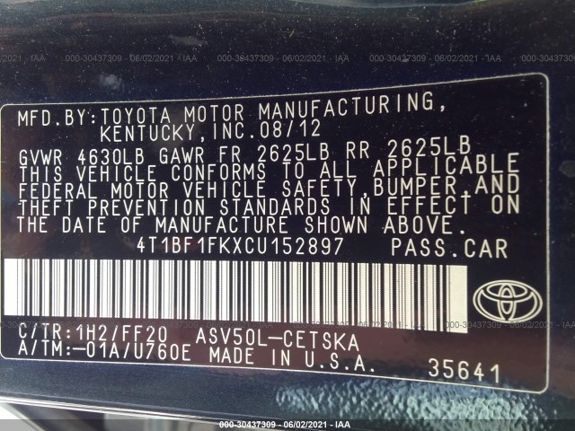 Photo 8 VIN: 4T1BF1FKXCU152897 - TOYOTA CAMRY 