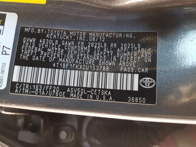 Photo 9 VIN: 4T1BF1FKXCU153788 - TOYOTA CAMRY BASE 