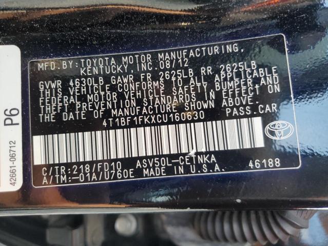 Photo 11 VIN: 4T1BF1FKXCU160630 - TOYOTA CAMRY BASE 