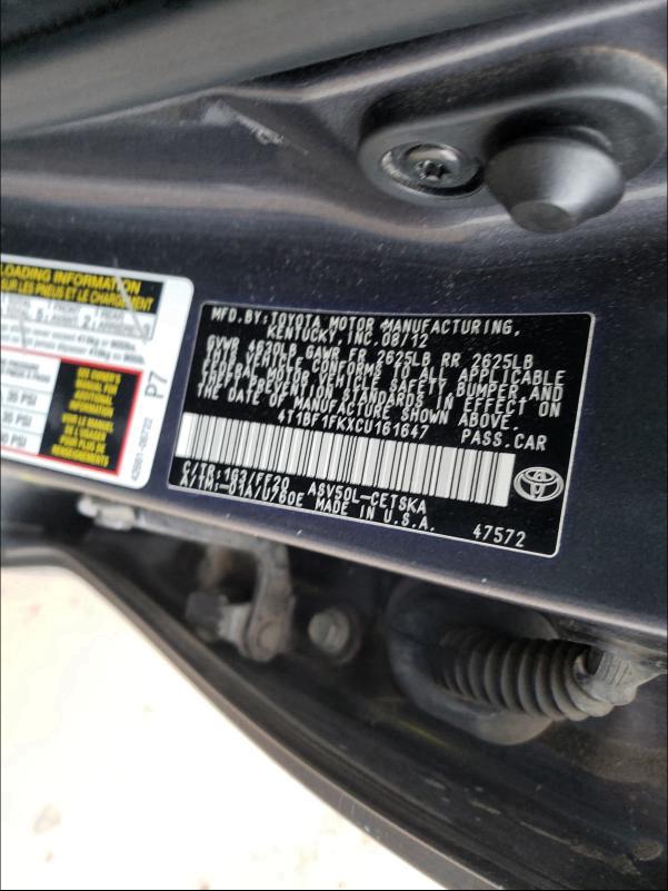 Photo 9 VIN: 4T1BF1FKXCU161647 - TOYOTA CAMRY BASE 