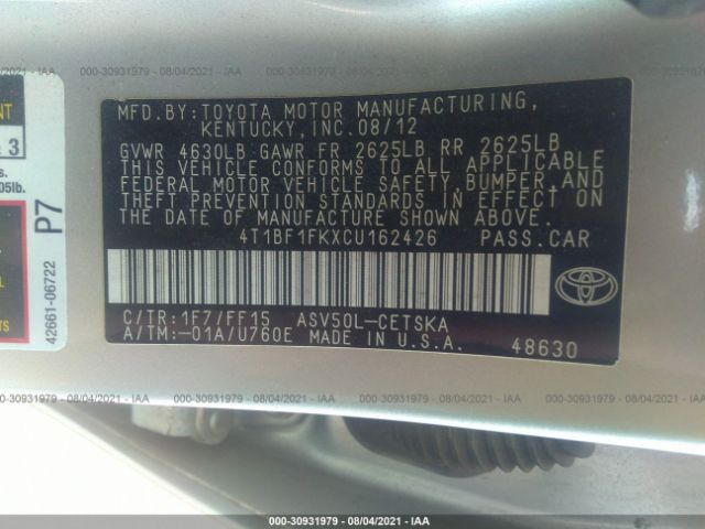 Photo 8 VIN: 4T1BF1FKXCU162426 - TOYOTA CAMRY 