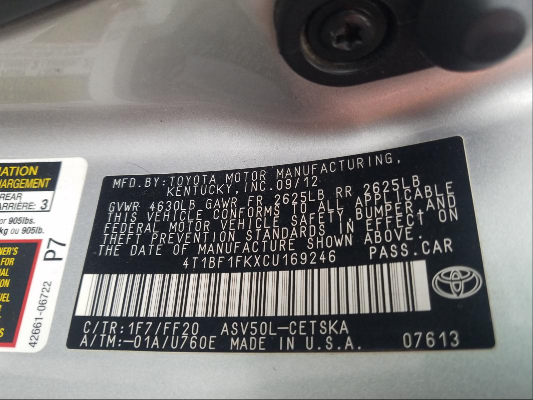 Photo 9 VIN: 4T1BF1FKXCU169246 - TOYOTA CAMRY BASE 