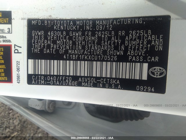 Photo 8 VIN: 4T1BF1FKXCU170526 - TOYOTA CAMRY 