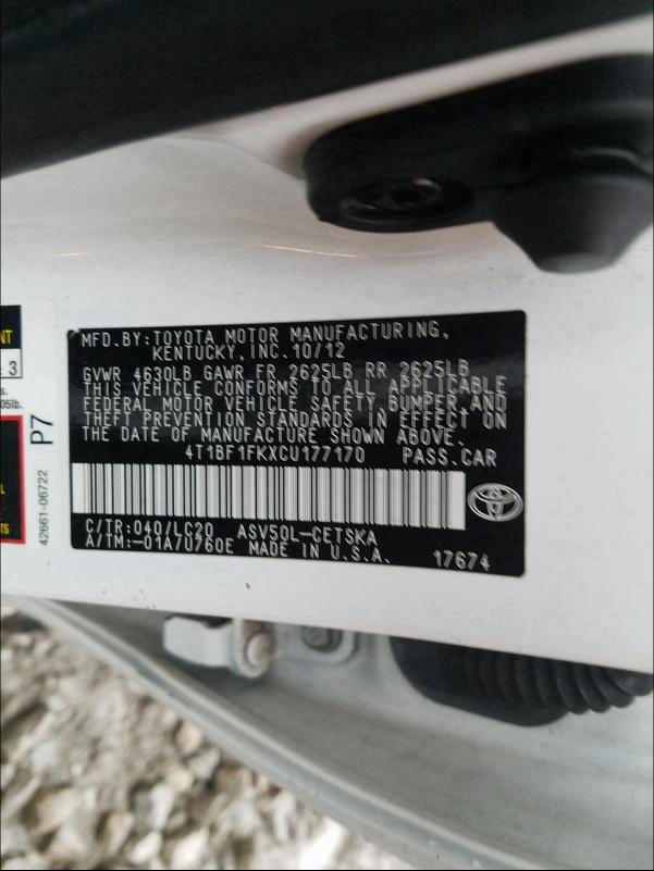 Photo 9 VIN: 4T1BF1FKXCU177170 - TOYOTA CAMRY BASE 