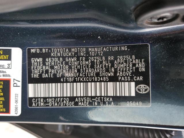 Photo 12 VIN: 4T1BF1FKXCU183485 - TOYOTA CAMRY BASE 