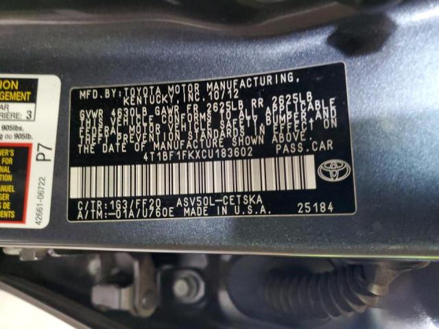 Photo 11 VIN: 4T1BF1FKXCU183602 - TOYOTA CAMRY BASE 