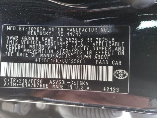 Photo 9 VIN: 4T1BF1FKXCU195801 - TOYOTA CAMRY BASE 