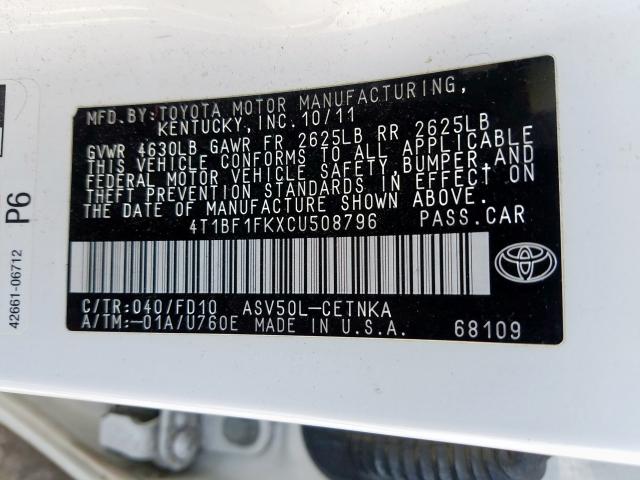 Photo 9 VIN: 4T1BF1FKXCU508796 - TOYOTA CAMRY BASE 