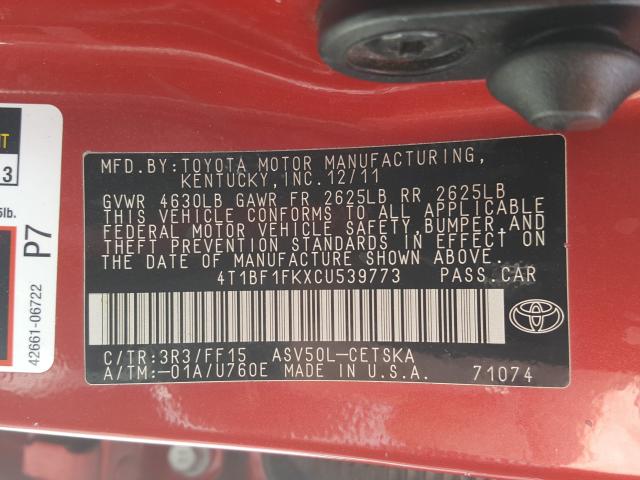 Photo 9 VIN: 4T1BF1FKXCU539773 - TOYOTA CAMRY BASE 