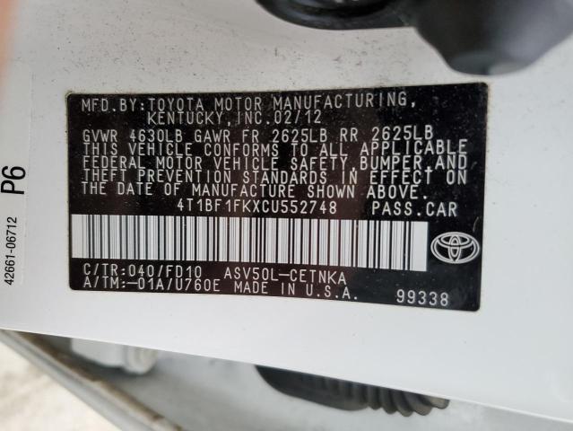 Photo 11 VIN: 4T1BF1FKXCU552748 - TOYOTA CAMRY BASE 