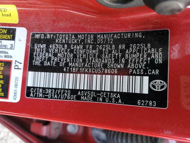 Photo 11 VIN: 4T1BF1FKXCU578606 - TOYOTA CAMRY BASE 