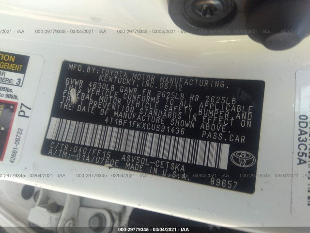 Photo 8 VIN: 4T1BF1FKXCU591436 - TOYOTA CAMRY 