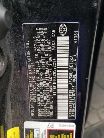 Photo 9 VIN: 4T1BF1FKXCU592294 - TOYOTA CAMRY BASE 