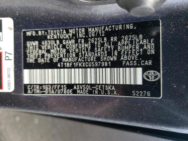 Photo 11 VIN: 4T1BF1FKXCU597981 - TOYOTA CAMRY 