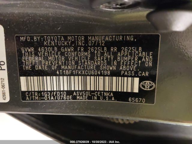 Photo 8 VIN: 4T1BF1FKXCU604198 - TOYOTA CAMRY 