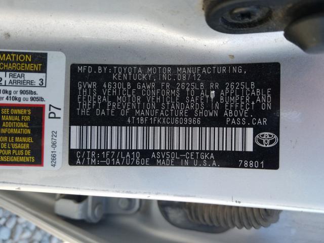 Photo 9 VIN: 4T1BF1FKXCU609966 - TOYOTA CAMRY BASE 