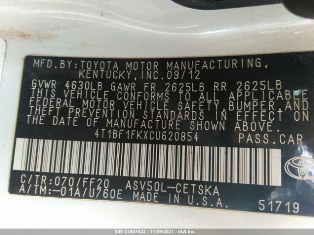 Photo 8 VIN: 4T1BF1FKXCU620854 - TOYOTA CAMRY 