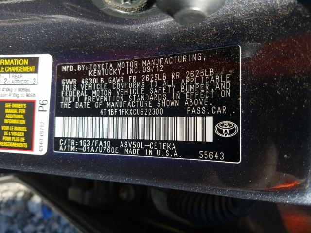 Photo 9 VIN: 4T1BF1FKXCU622300 - TOYOTA CAMRY BASE 